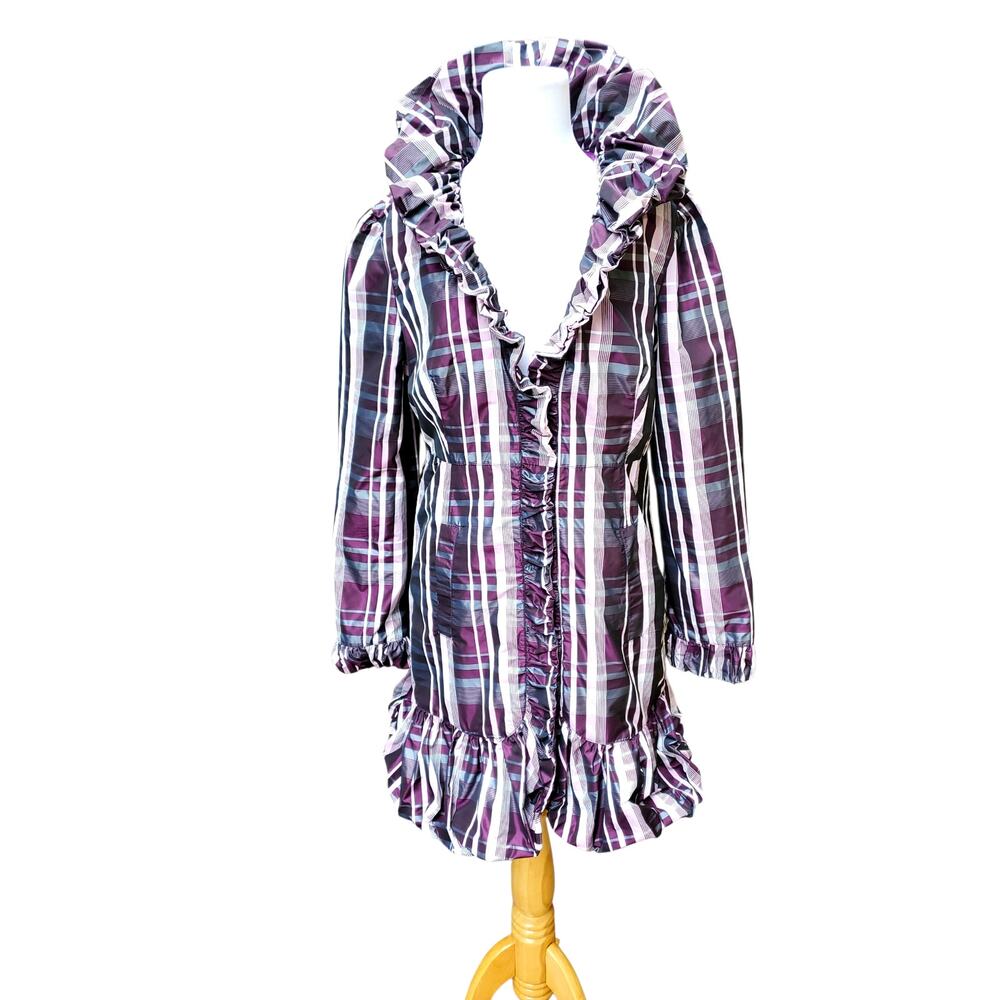 UBU Purple Plaid Jacket Art to Wear Lagenlook Quirky Maximalist Whimsigoth Sz M